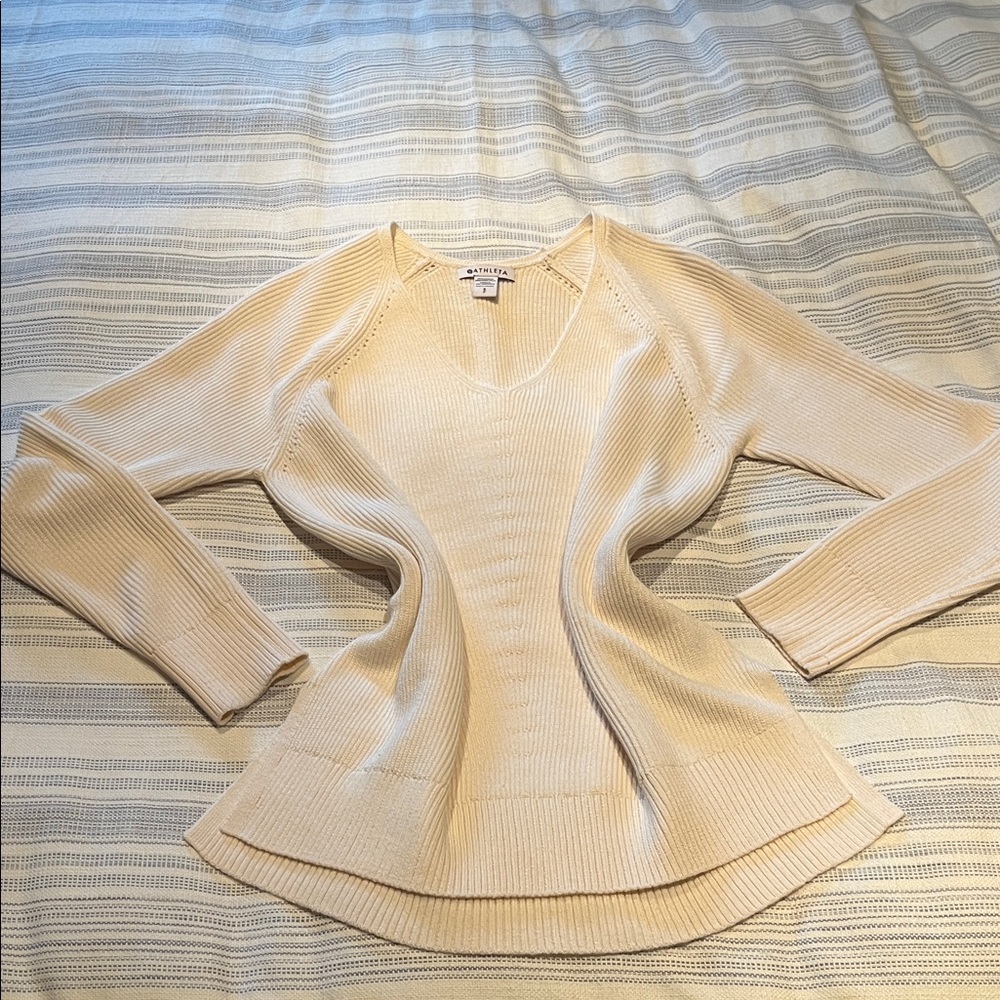 Athleta Women's V-Neck Sweater in Cream
